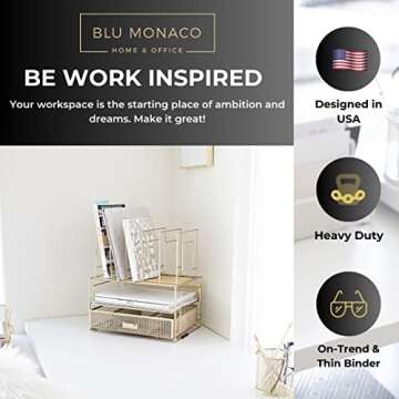BLU MONACO Gold Desk Accessories and Workspace, Desktop Organizer - Cute File Organizer for Desk and...