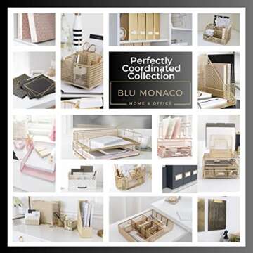 BLU MONACO Gold Desk Accessories and Workspace, Desktop Organizer - Cute File Organizer for Desk and Drawer Storage for Office Supplies, Paper, Device and Folders - File Holder