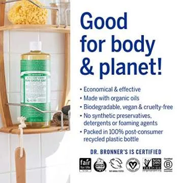 Dr. Bronner's - Pure-Castile Liquid Soap (Almond, 32 ounce, 2-Pack) - Made with Organic Oils, 18-in-1 Uses: Face, Body, Hair, Laundry, Pets and Dishes, Concentrated, Vegan, Non-GMO