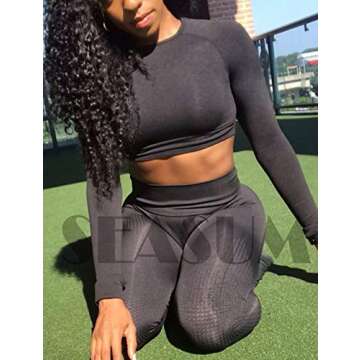 SEASUM Women Workout Crop Top Seamless Shirt Athletic Long Sleeve Fitness Tight Tee S