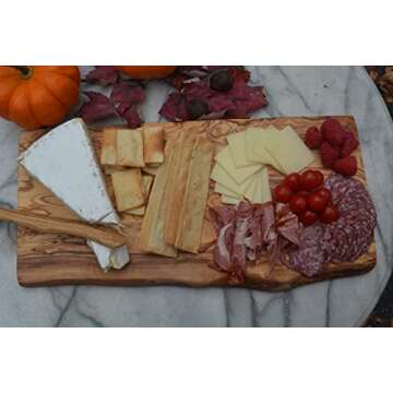 Olive Wood Long Charcuterie Board | Rustic Solid Wood Cutting Board No Glue | Cheese and Bread Cutting Board For Kitchen | Handmade Cutting Board for Meat | 16"L x 6.75"W x 0.75"Th