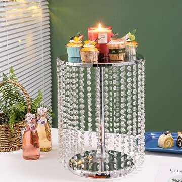 LANLONG 12 Inch Silver Crystal Cake Stand for Events
