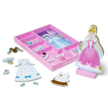 Melissa & Doug Disney Cinderella Magnetic Dress-Up Wooden Pretend Play Set (30+ pcs) - Toys, Princess Dress Up Doll For Preschoolers And Kids Ages 3+