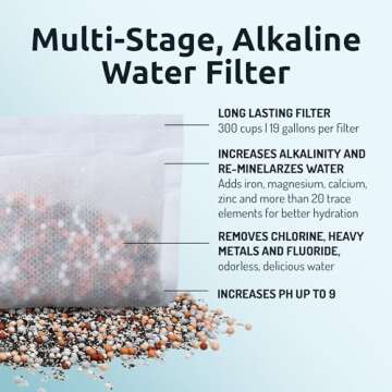 Invigorated Water pH On-The-Go Portable Water Filter - Alkaline Pouch Filter for Water Bottles, Jugs, Pitchers, High pH Water Alkalizer for Pure Drinking Water - 98 litres / 26 Gallons (3-Pack)