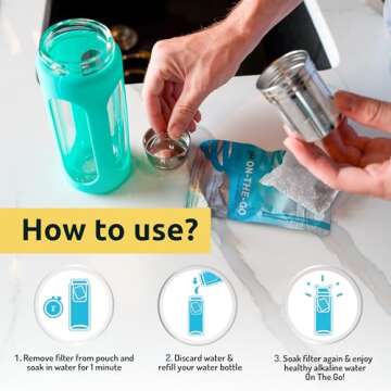 Invigorated Water pH On-The-Go Portable Water Filter - Alkaline Pouch Filter for Water Bottles, Jugs, Pitchers, High pH Water Alkalizer for Pure Drinking Water - 98 litres / 26 Gallons (3-Pack)