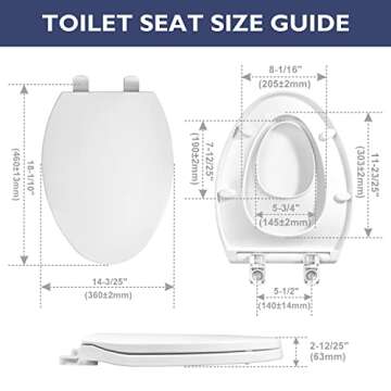 Elongated Toilet Seat with Slow Close Seat, Easy Clean, Suitable Standard Elongated or Oval Toilet with Thickened Plastic Lid, Plastic, White