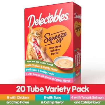 Delectables Squeeze Up Catnip Variety Pack, Creamy Squeezable Puree, Lickable Wet Cat Treats, Grain ...