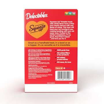 Delectables Squeeze Up Catnip Variety Pack, Creamy Squeezable Puree, Lickable Wet Cat Treats, Grain Free, No Added Fillers, No by-Products, No Added Preservatives, 0.5 Ounces Tube, 20 Tubes Total