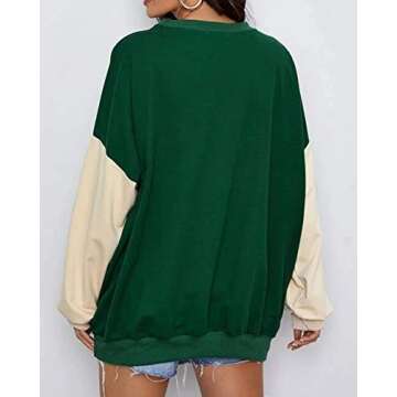 Hongqizo Womens Los Angeles California 1992 Oversized Sweatshirt Long Sleeve Drop Shoulder Colorblock Sweatshirt Hoodies Green