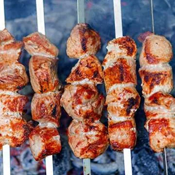 Large Flat Stainless Steel Brazilian Barbecue Style BBQ Skewers for Shish Kebab Turkish Grills & Koubideh Brazilian BBQ - 23 Inch x 1 Inch Wide with Wood Handle (6 Pack)