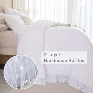 Masaca White Oversized King Comforter Set 120x120,Farmhouse Shabby Boho Chic Ruffle California King Bed Comforter Set French Country Rustic Bedding 3PCS (1 Ruffled Comforter+2 Pillow Shams)