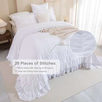 Masaca White Oversized King Comforter Set 120x120,Farmhouse Shabby Boho Chic Ruffle California King Bed Comforter Set French Country Rustic Bedding 3PCS (1 Ruffled Comforter+2 Pillow Shams)