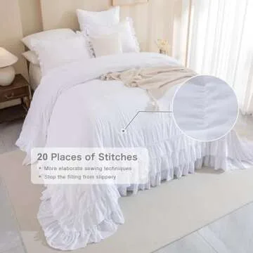 Masaca White Oversized King Comforter Set 120x120,Farmhouse Shabby Boho Chic Ruffle California King Bed Comforter Set French Country Rustic Bedding 3PCS (1 Ruffled Comforter+2 Pillow Shams)