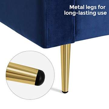 VASAGLE Velvet Sofa, Couch for Living Room, for Apartment, Small Space, Solid Wood Frame, Metal Legs, Easy Assembly, Mid-Century Modern Design, 71.3 x 32.3 x 33.9 Inches, Blue ULCS002Q01