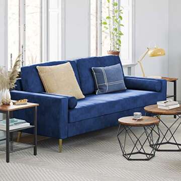 VASAGLE Velvet Sofa, Couch for Living Room, for Apartment, Small Space, Solid Wood Frame, Metal Legs, Easy Assembly, Mid-Century Modern Design, 71.3 x 32.3 x 33.9 Inches, Blue ULCS002Q01