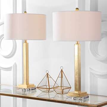 SAFAVIEH Lighting Collection Perri Farmhouse Gold/ Crystal Base 30-inch Bedroom Living Room Home Office Desk Nightstand Table Lamp Set of 2 (LED Bulbs Included)
