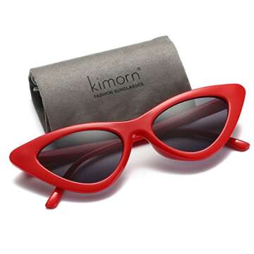 kimorn Cat Eye Sunglasses Women Clout Goggles Kurt Cobain Retro Sun Glasses K0566 (Red&Black)