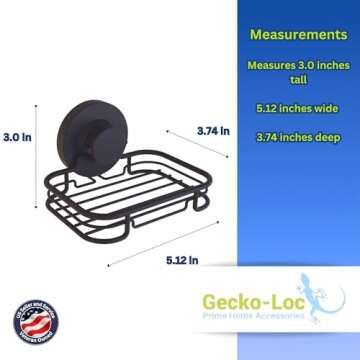Gecko-Loc Soap Dish Suction mounting Bath soap bar Holder for Bathroom, Metal Bath Shower Bathtub Wall Tile or Kitchen Sink soap or Sponge Dishes - Black