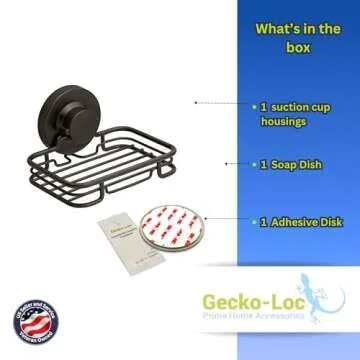 Gecko-Loc Soap Dish Suction mounting Bath soap bar Holder for Bathroom, Metal Bath Shower Bathtub Wall Tile or Kitchen Sink soap or Sponge Dishes - Black