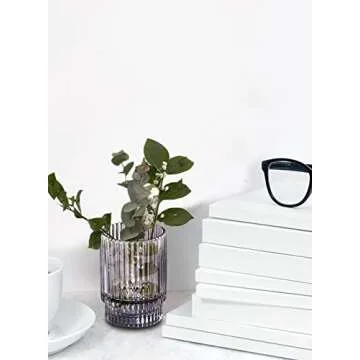 Set of 4 Elegant Smoke Grey Ribbed Votive Holders