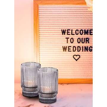 Serene Spaces Living Set of 4 Short Smoke Grey Ribbed Glass Votive Holder, Perfect for Weddings and Home Décor, Measures 3.75" Tall and 2.25" Diameter