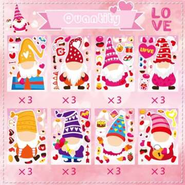 24 Sheets Valentine Stickers for Kids Make a face Sticker, Valentines Day Stickers Make Your Own Val...