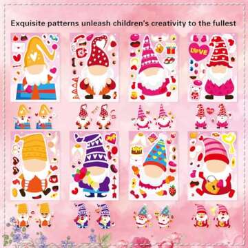 24 Sheets Valentine Stickers for Kids Make a face Sticker, Valentines Day Stickers Make Your Own Valentine Gnome Stickers Valentine' s Day Themed Party Favors Supplies
