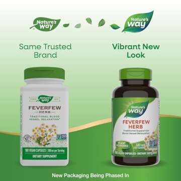 Nature's Way Feverfew Herb, Traditional Support for Blood Vessel Relaxation*, 380 mg per Serving, No...