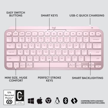 Logitech MX Keys Mini Stylish Wireless Keypad for Multitasking