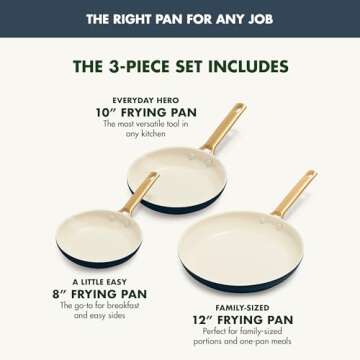 GreenPan Reserve Hard Anodized Healthy Ceramic Nonstick 8" 10" and 12" 3 Piece Frying Pan Skillet Set, Gold Handle, Induction, PFAS-Free, Dishwasher Safe, Oven Safe, Twilight Blue