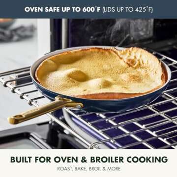 GreenPan Reserve Hard Anodized Healthy Ceramic Nonstick 8" 10" and 12" 3 Piece Frying Pan Skillet Set, Gold Handle, Induction, PFAS-Free, Dishwasher Safe, Oven Safe, Twilight Blue