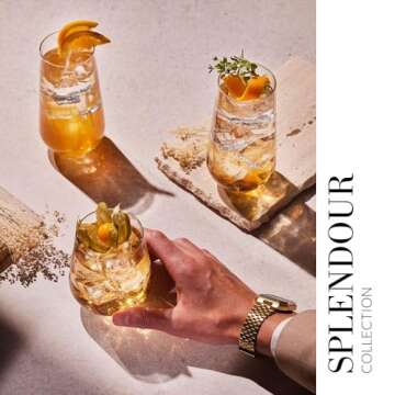 Krosno Tall Water, Juice, Drinking Glasses, Set of 6, 16.2 oz, Splendour Collection, Highball & Tumbler Crystal Glass, Dishwasher Safe, Made in Europe