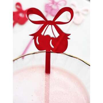 Galentines Day Decorations Bow Cherry Cocktail Stir Sticks for Valentines Day Decorations - Galentines Day Decorations Bar Cart Accessories, Galentines Day Stirrer Red Bow