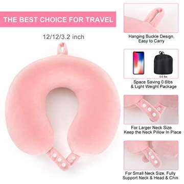Travel Neck Pillow, Best Memory Foam Neck Pillow Head Support Soft Pillow for Sleeping Rest, Airplane Car & Home Use (Grey) (Pink)