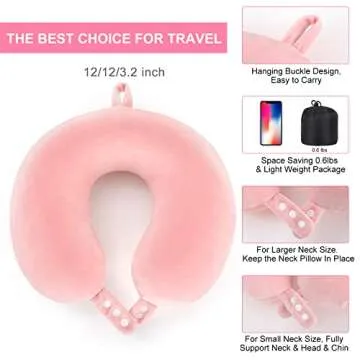 Travel Neck Pillow, Best Memory Foam Neck Pillow Head Support Soft Pillow for Sleeping Rest, Airplane Car & Home Use (Grey) (Pink)