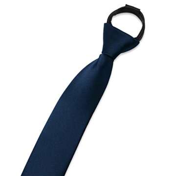 Aurya Boys'Solid Color Zipper Tie 19 inch Polyester Satin Zipper Neckties (Navy Blue)