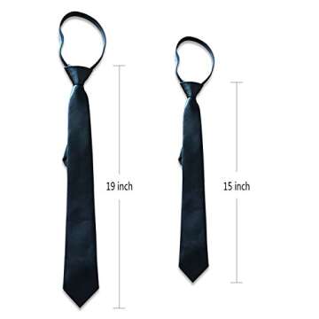 Aurya Boys'Solid Color Zipper Tie 19 inch Polyester Satin Zipper Neckties (Navy Blue)