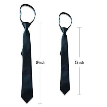 Aurya Boys'Solid Color Zipper Tie 19 inch Polyester Satin Zipper Neckties (Navy Blue)