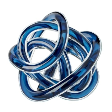 Torre & Tagus Orbit Hand Blown Glass Infinity Knot Sculpture - 3 Inch Glass Art Blue Knot Decor Ball...