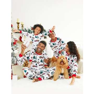 PATPAT Family Matching Christmas Pajamas for Family Tree Car Print Xmas Top Tee and Bottom Sets for Women XXL Turquoise