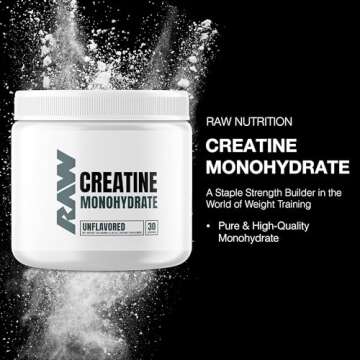 RAW Nutrition Creatine Monohydrate Powder, Unflavored (30 Servings) - Micronized Creatine Monohydrat...