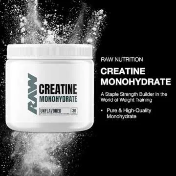 RAW Nutrition Creatine Monohydrate Powder - Unflavored Performance Supplement for Strength & Enduran...