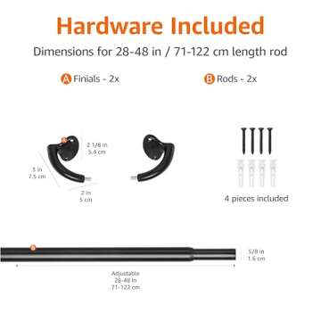 Amazon Basics Adjustable Room Darkening Blackout Curtain Rod - 28" to 48", Black