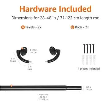 Amazon Basics Adjustable Room Darkening Blackout Curtain Rod - 28" to 48", Black