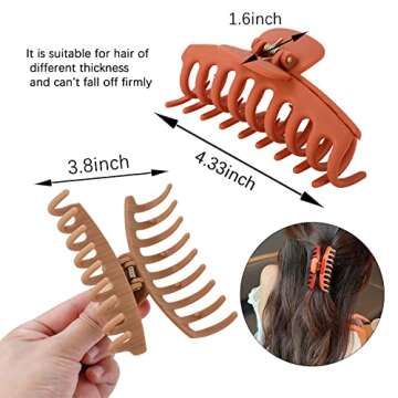 12 Pack Hair Clips for Woman Thick Hair 4in,Non-slip Matte Big Claw Clips For Thick and Thin Hair ,L...