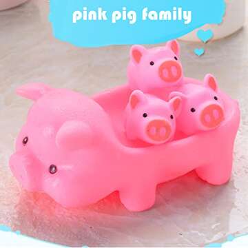 Baby Bath Toys 4Pcs Rubber Pink Pig Family Squeak Float Bath Ducks Bath Tub Shower Toys for Toddlers Boys Girls