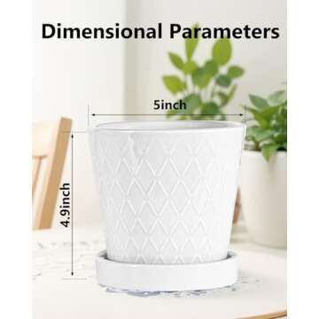EFISPSS Flower Planter –5 inch Ceramic Plant Pots with Drainage Holes and Ceramic Tray - Gardening...