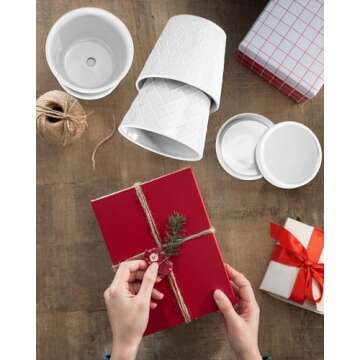 EFISPSS Flower Planter –5 inch Ceramic Plant Pots with Drainage Holes and Ceramic Tray - Gardening Home Desktop Office Windowsill Decoration Gift Set of 4 - Plants NOT Included (White)