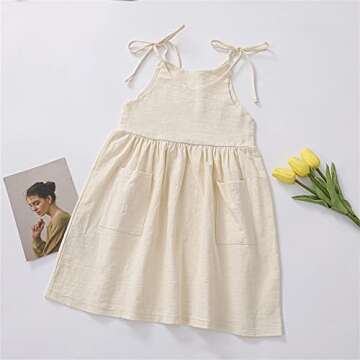 Toddler Baby Girl Summer Dresses Cotton Linen Sleeveless Halter Straps with Pockets Casual Beach Boh...