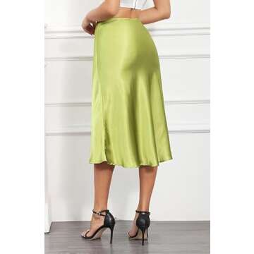 ALCEA ROSEA Womens Satin High Waisted Silky Midi Skirt Elastic A-line Skirt for Wedding Party Work A...